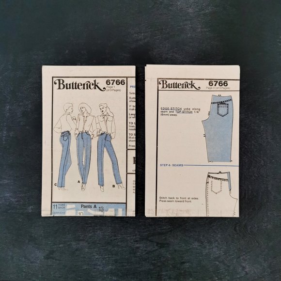 1980s Butterick 6766 Pant Sewing Pattern Waist 25 Modern US 2 Jean Style Trouser - Picture 5 of 6